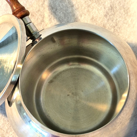 VTG 1970s Fondue Pot 7-inch Stainless Steel Pan with Wood Handle & Knob - Picture 4 of 5